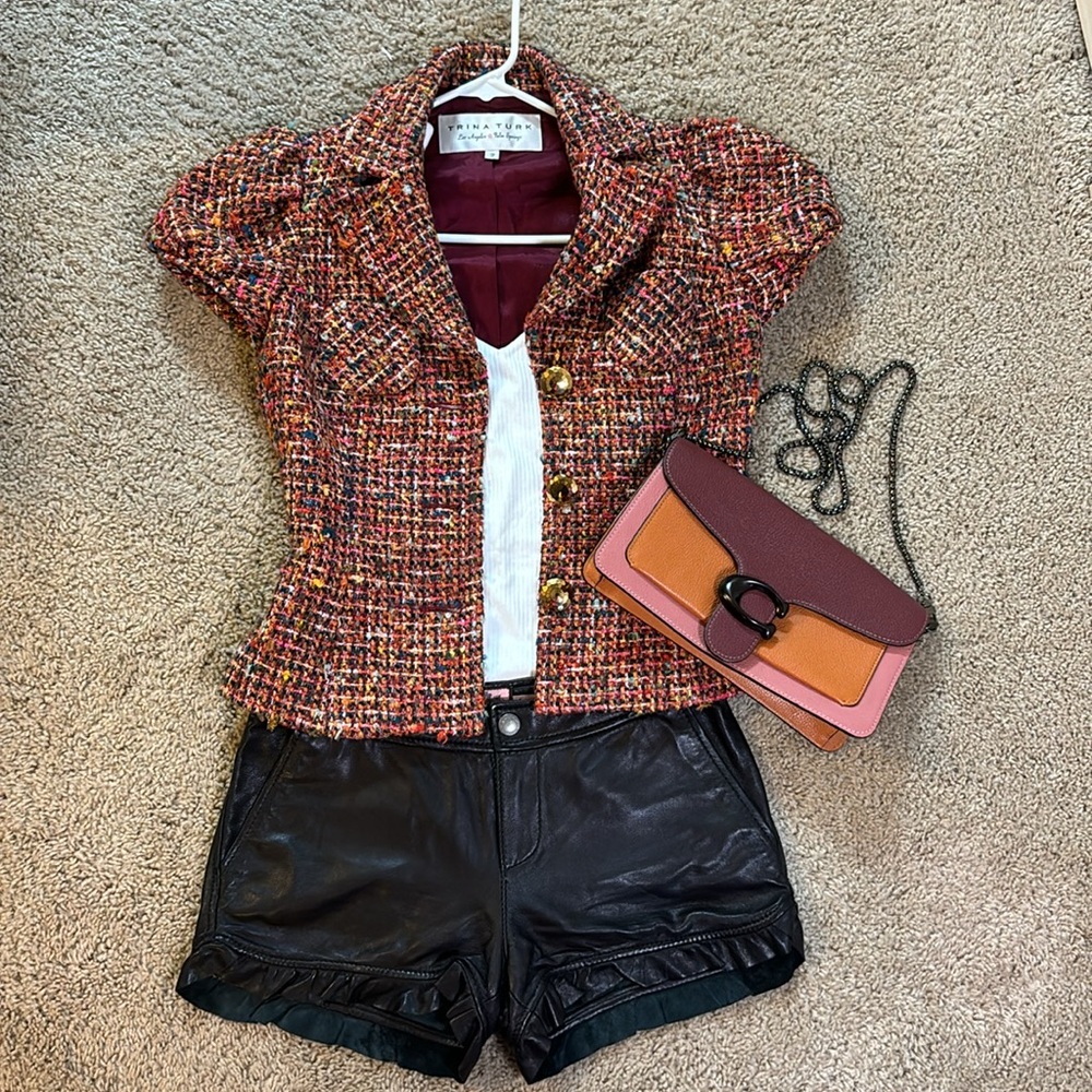 Vintage Trina Turk Rainbow Tweed Cap Sleeve Blazer